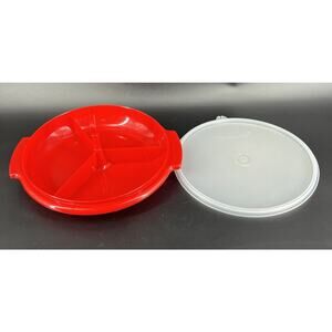 Vintage Tupperware 608-11 Red Divided Serving Relish Tidbit Dish Lid & Handle